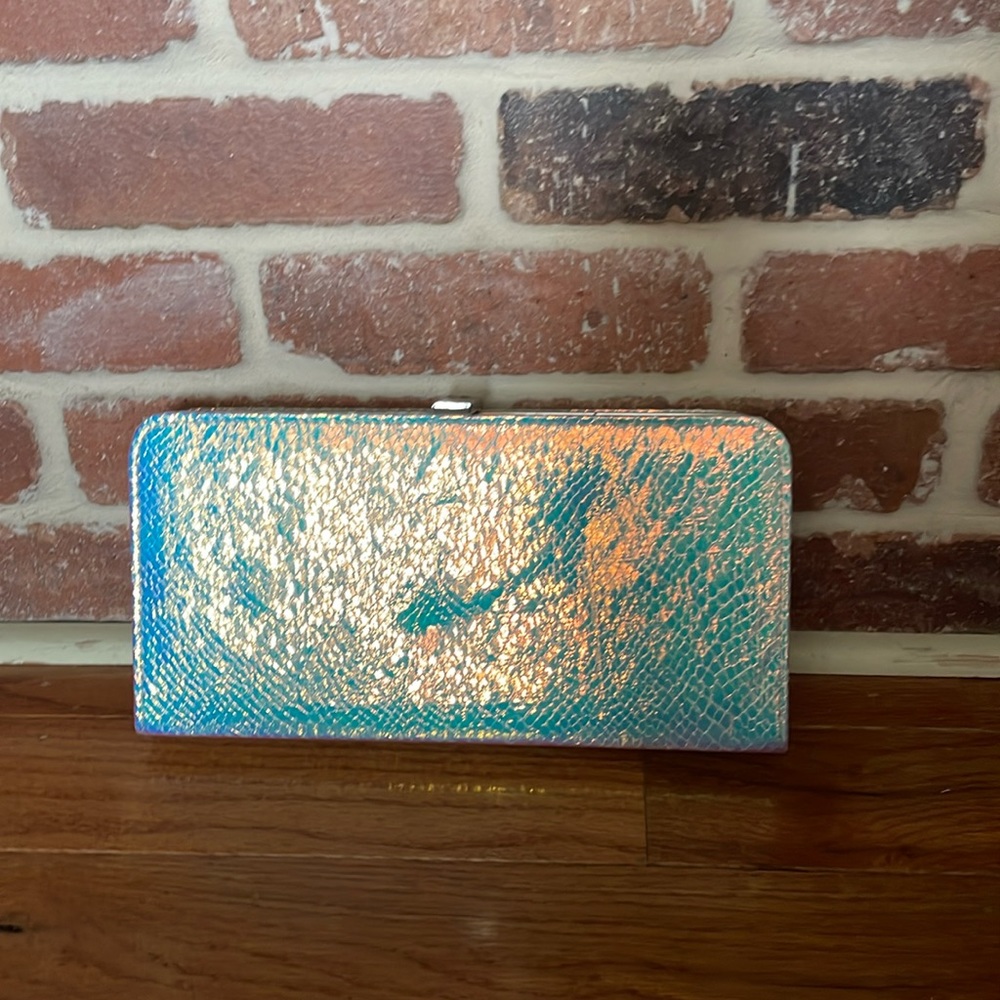 Dune London iridescent clutch bag with optional strap